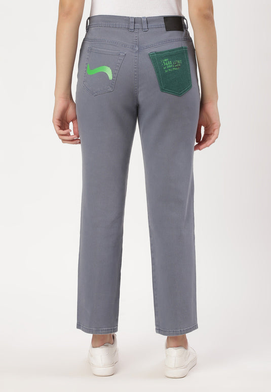 Grey High Rise Straight Jeans