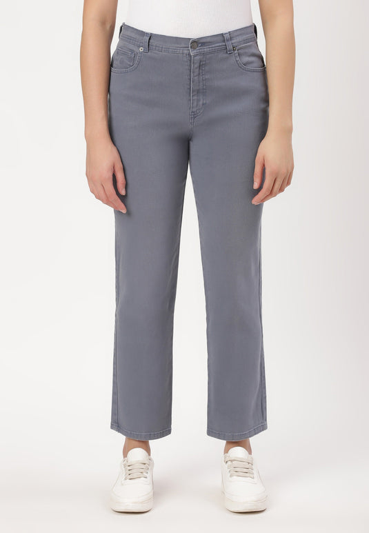 Grey High Rise Straight Jeans