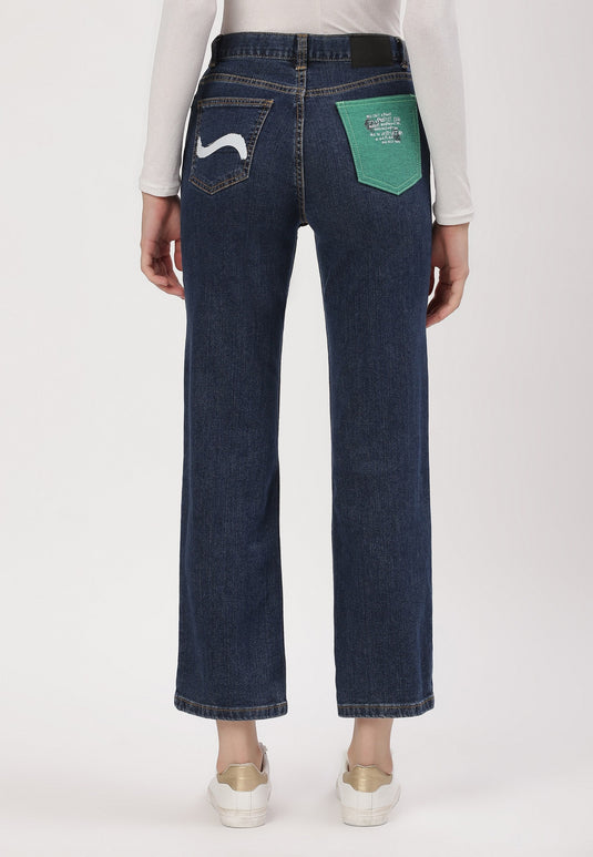 Mid Indigo Mid Rise Straight Jeans