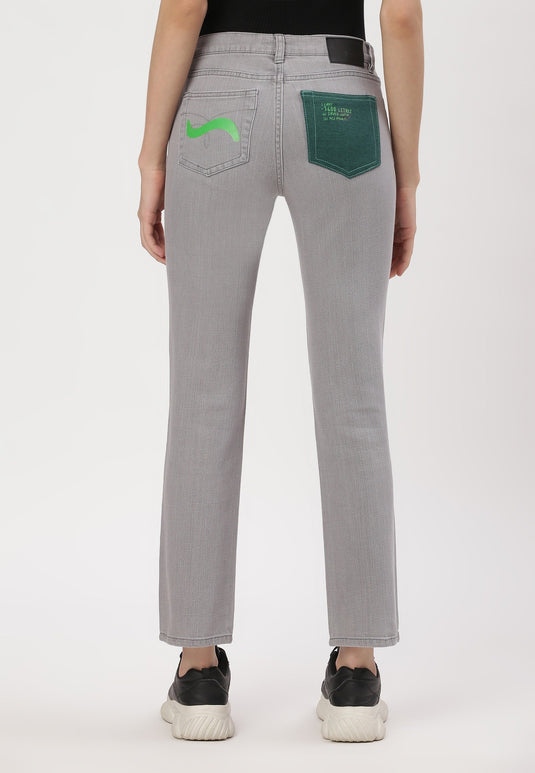 Grey Low Rise Straight Jeans