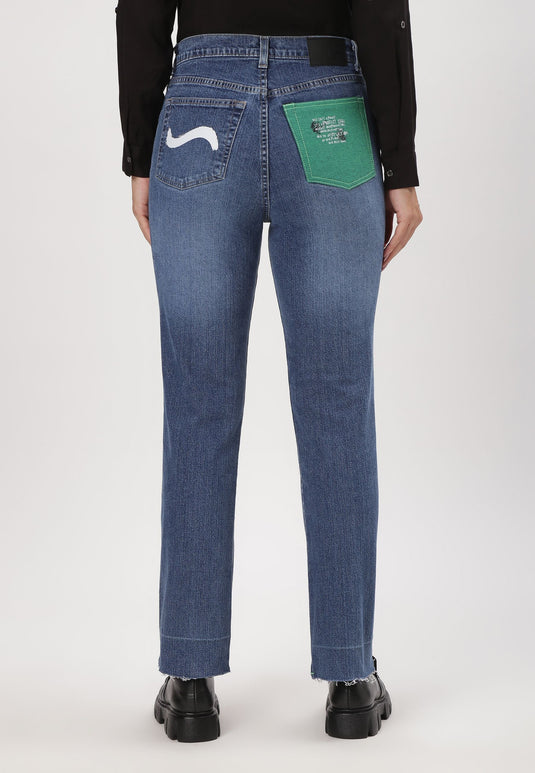Mid Indigo High Rise Straight Jeans