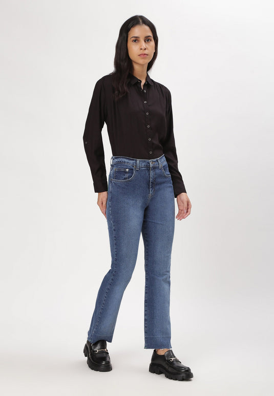 Mid Indigo High Rise Straight Jeans