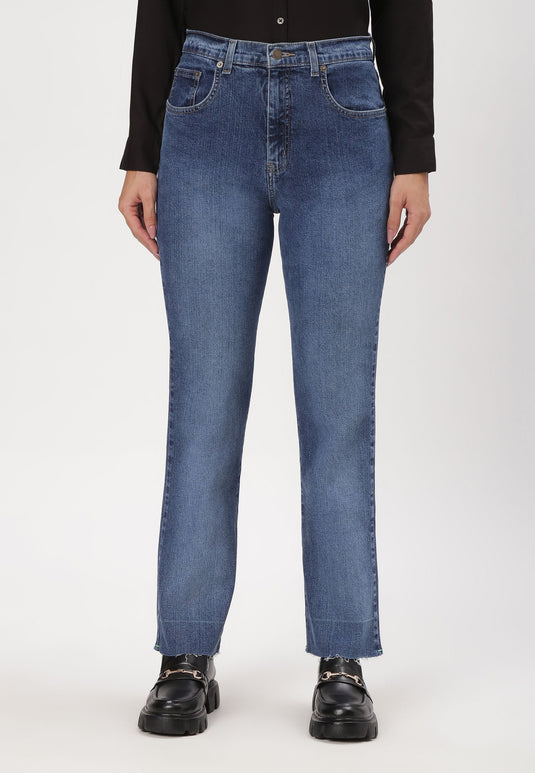 Mid Indigo High Rise Straight Jeans