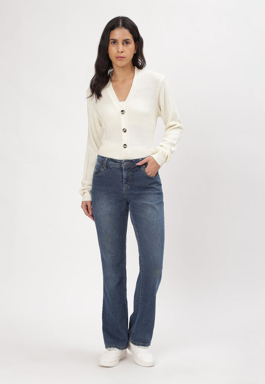 Mid Indigo Mid Rise Straight Jeans