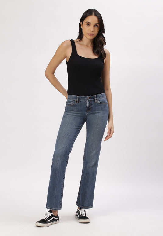 Mid Indigo Low Rise Straight Jeans