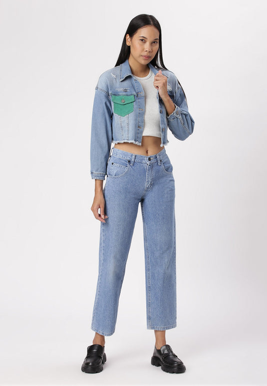 UnCrave Pledge | Light Indigo Cropped Trucker Jacket | Extra Small