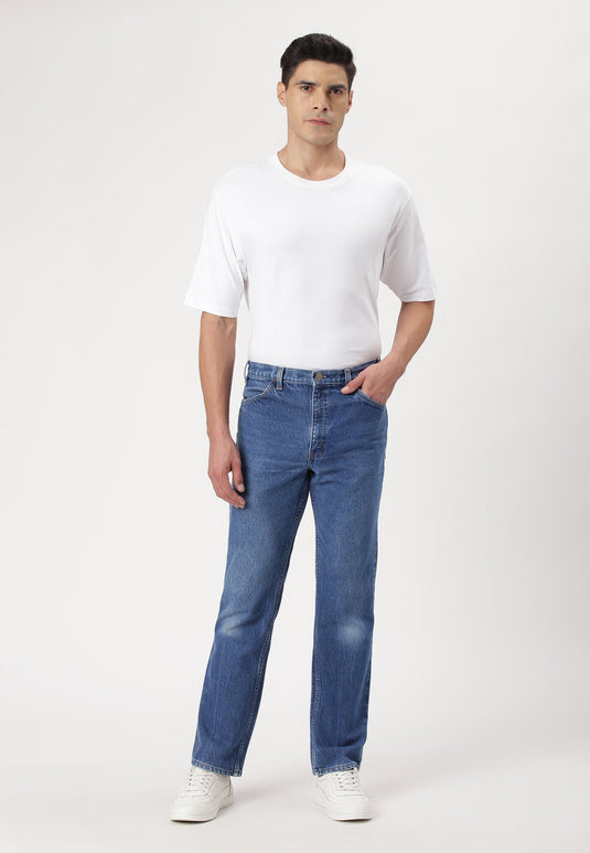 Mid Indigo High Rise Straight Jeans