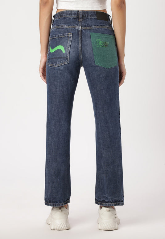 Dark Indigo Mid Rise Straight Jeans