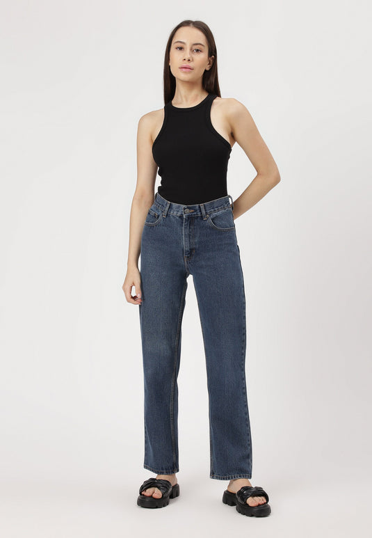 Dark Indigo High Rise Straight Jeans