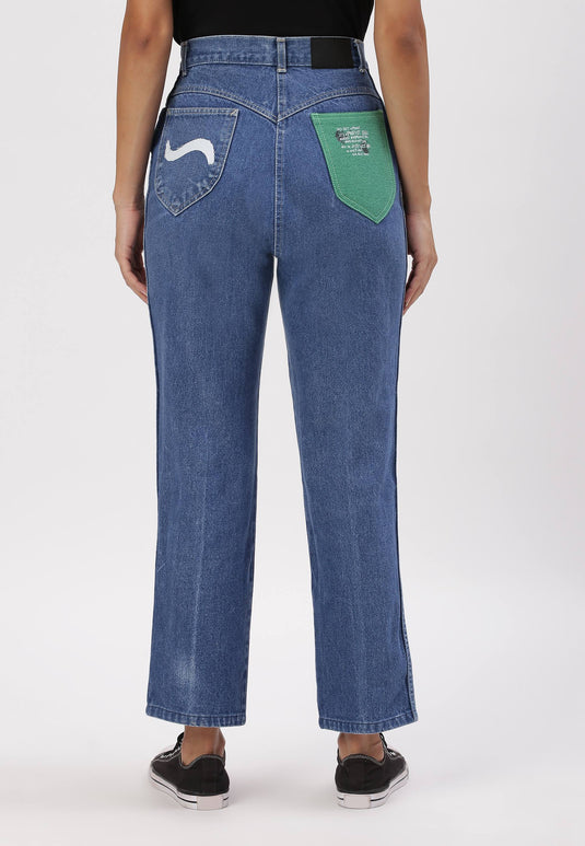 Mid Indigo High Rise Straight Jeans