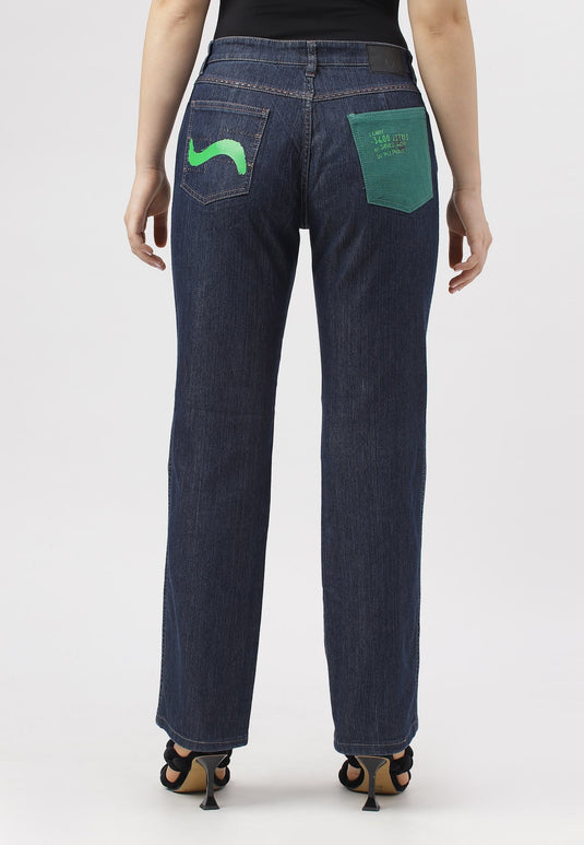 Dark Indigo Mid Rise Straight Jeans