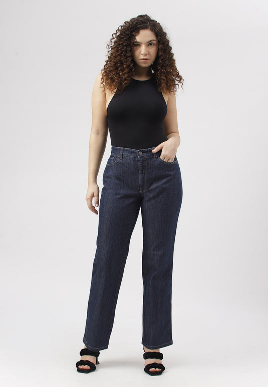 Dark Indigo Mid Rise Straight Jeans