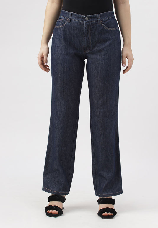 Dark Indigo Mid Rise Straight Jeans
