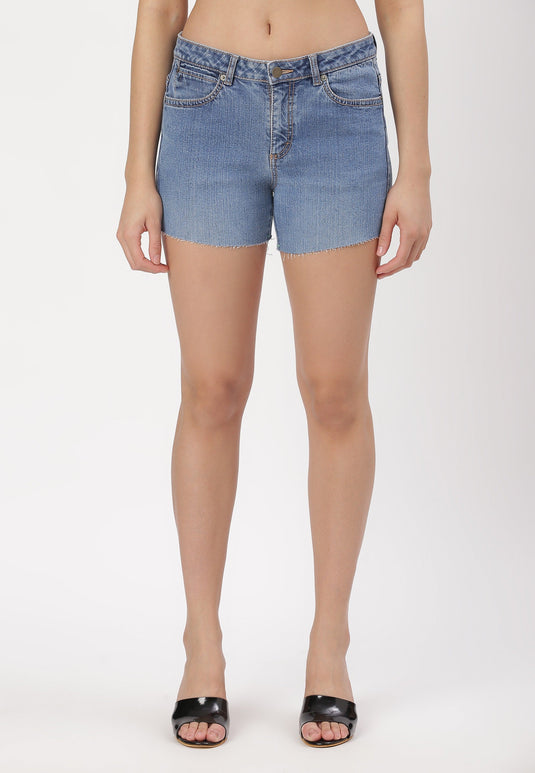 Mid Indigo Mid Rise Straight Denim Shorts