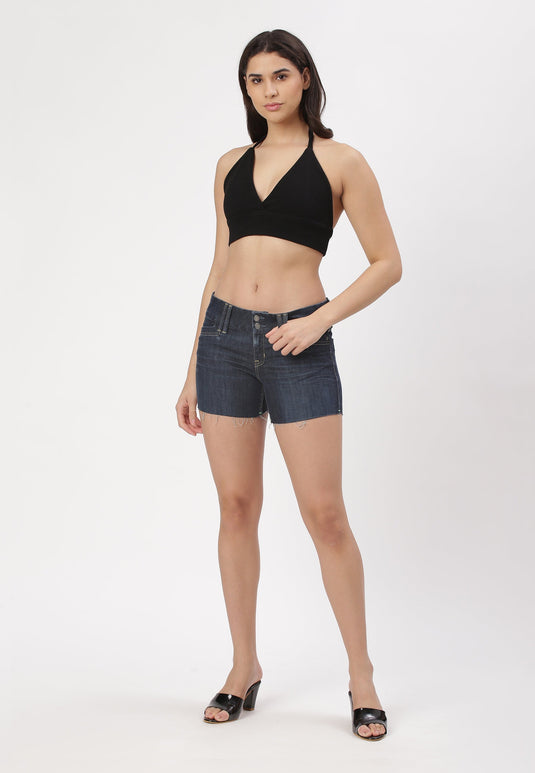 Dark Indigo Low Rise Straight Denim Shorts