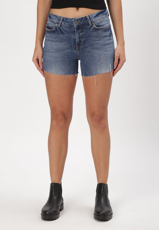 Dark Indigo Mid Rise Straight Denim Shorts