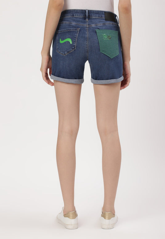 Dark Indigo Low Rise Straight Denim Shorts