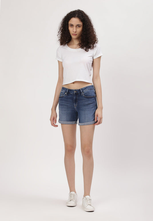 Dark Indigo Low Rise Straight Denim Shorts