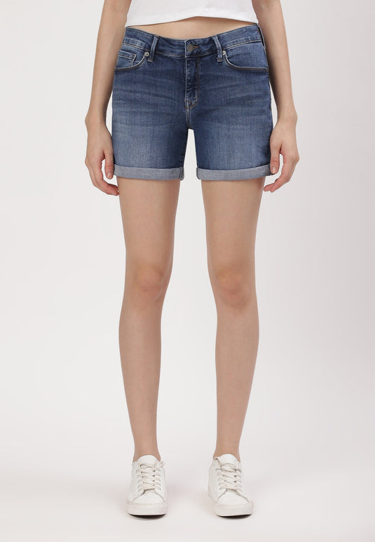 Dark Indigo Low Rise Straight Denim Shorts