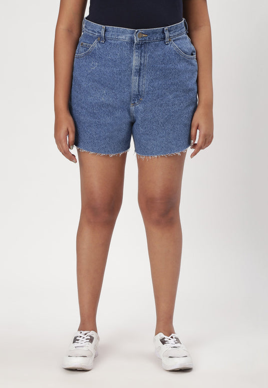 Mid Indigo High Rise Mom Fit Denim Shorts