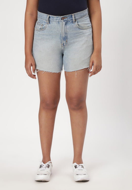 Light Indigo High Rise Mom Fit Denim Shorts