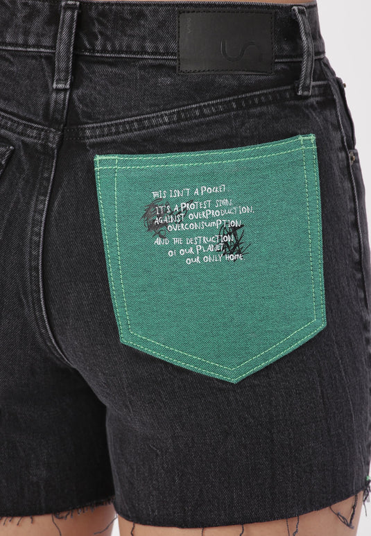 Black High Rise Straight Denim Shorts