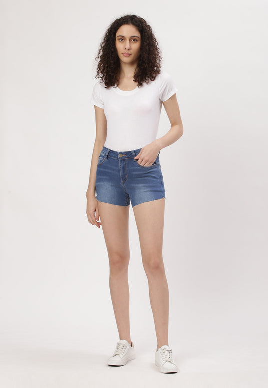 Mid Indigo Mid Rise Straight Denim Shorts