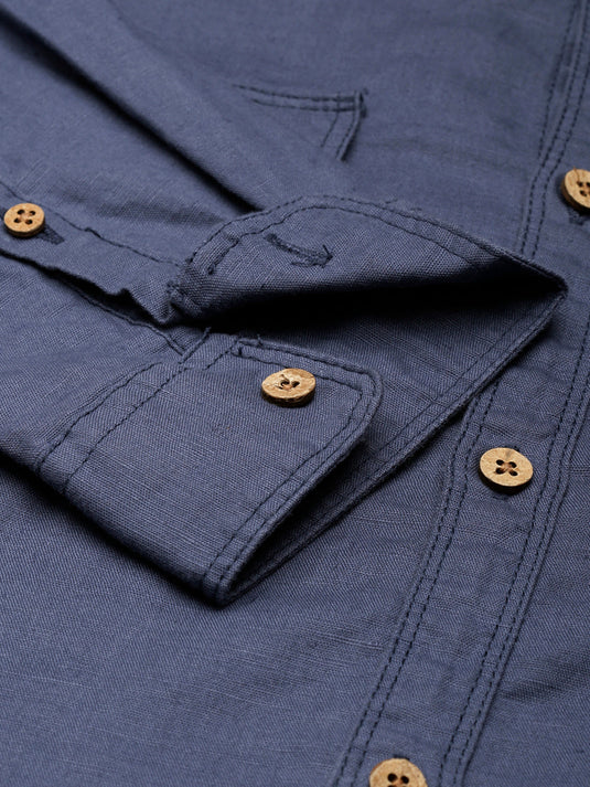 Men Hemp Midnight Blue Double Pocket Utility Shirt