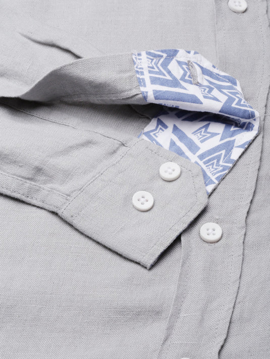 Ecentric-Mumbai Indians Official Men Grey Hemp Full Sleeves Shirt