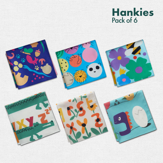 Crayon Fantasy! Unisex Kid's Hankies, 100% Organic Cotton, Pack of 6