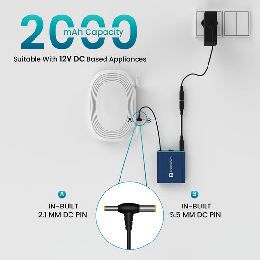 Portronics POWER PLUS 2000mah extended power bank for wifi router with dual DC pin.| buy router ups online at discount price