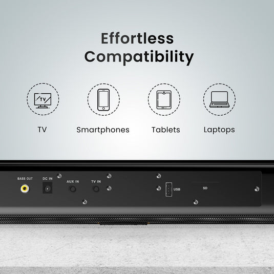 Portronics Pure Sound 104 Soundbar compatible with smart devices. Black