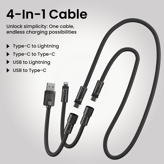 Black Portronics Konnect Tetra 4 in 1 type c to type c charging cable| type c to type c cable| usb cable to type c|