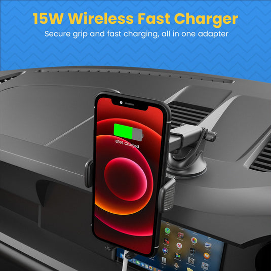 black Portronics Clamp 3 phone Holder with 15w wireless charger