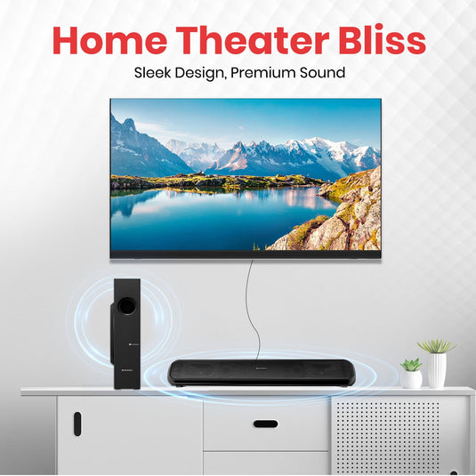 Portronics Pure Sound Pro X 80w soundbar with wired subwoofer for home has sleek design and premium sound to fill like home theater. Black