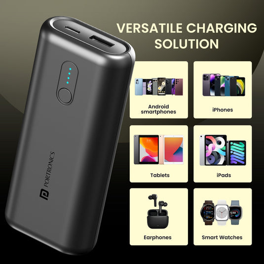 Black Portronics PowerPod 10K Power Bank| pocket Power Bank for all your devices