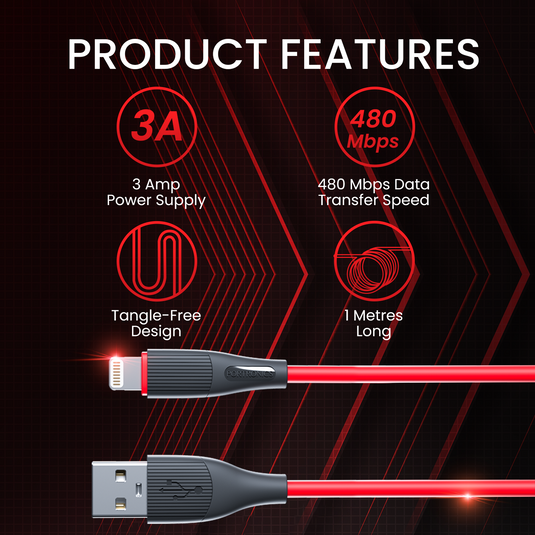 red Portronics Silklink 3A USB to 8 Pin Fast charging Cable for Iphone| fast charging cable|