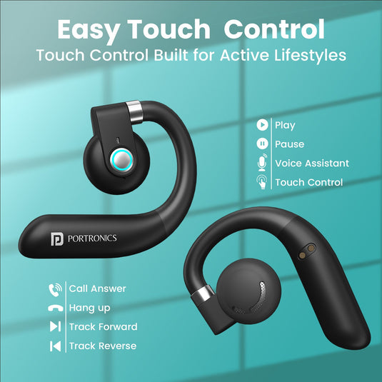 Portronics harmonics twins S14 open-ear wireless bluetooth earbuds comes with easy touch button control for hassle free operations