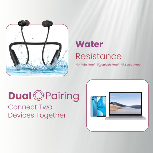 portronics harmonics z9 wireless stereo neckband with water resistance| neckband with dual pairing