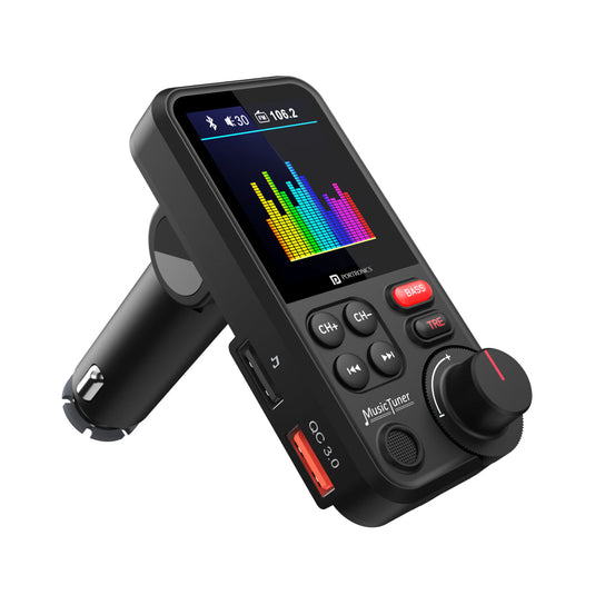 Black Portronics Auto One Bluetooth Car Stereo provides all-around solution for your hands-free driving and in-car stereo streaming. It features a big display screen offering a more comprehensive visual interface for more information, such as incoming phone number, track name, FM frequency, battery voltage, Bluetooth-connected device and more.