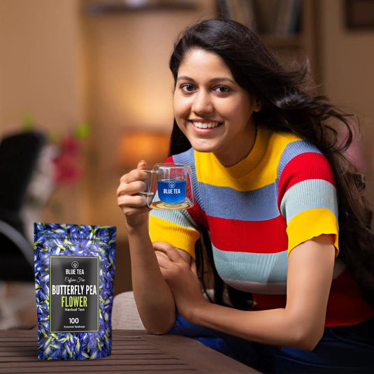 Butterfly Pea Flower Herbal Infusion -100 TBZ & Double Wall Glass Cup