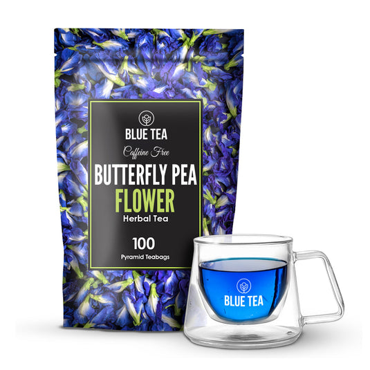 Butterfly Pea Flower Herbal Infusion -100 TBZ & Double Wall Glass Cup