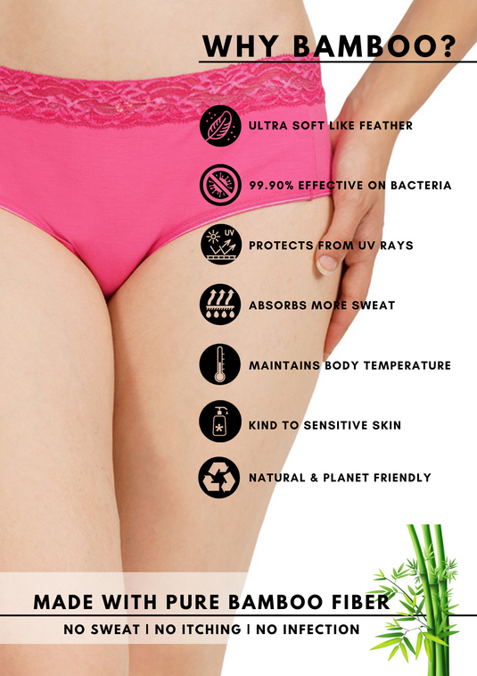 Bamboo Fabric Lace Panty Set | Pack of 3