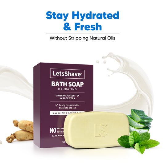 LetsShave Hydrating Bath Soap with Pomegranate & Grape Seed Extract (120g x 6),Aromatic Therapy for Sensitive Skin,Gentle Cleansing & Moisturizing Bar Pack of 4 + 2 Free Soaps