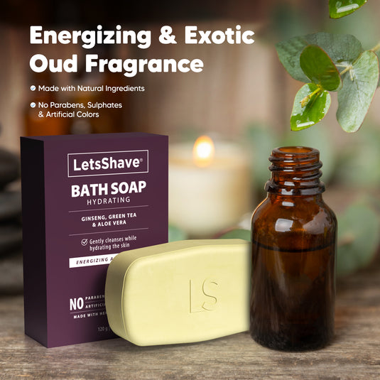 LetsShave Hydrating Bath Soap with Pomegranate & Grape Seed Extract (120g x 6),Aromatic Therapy for Sensitive Skin,Gentle Cleansing & Moisturizing Bar Pack of 4 + 2 Free Soaps