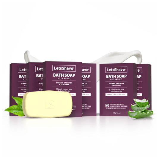 LetsShave Hydrating Bath Soap with Pomegranate & Grape Seed Extract (120g x 6),Aromatic Therapy for Sensitive Skin,Gentle Cleansing & Moisturizing Bar Pack of 4 + 2 Free Soaps