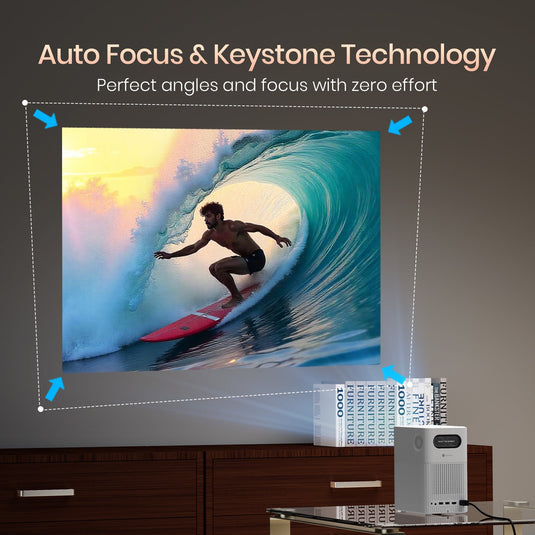 Portronics Beem 500 android mini projector has auto focus and auto keystone features for better screen adjustment| best projector for movies| home projector online at best price| beem 500 smart led projector in India