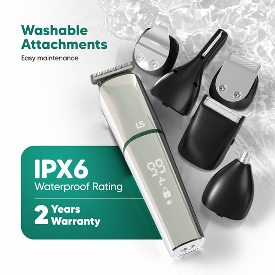 LetsShave Head, Face & Body Groomer for Men, 6 Grooming Heads + 6 Combs + 1 Stand | 90Min Runtime & Water Proof | Full Body Trimmer, Nose Trimmer, Grooming Kit, Shaver Head