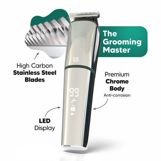 LetsShave Head, Face & Body Groomer for Men, 6 Grooming Heads + 6 Combs + 1 Stand | 90Min Runtime & Water Proof | Full Body Trimmer, Nose Trimmer, Grooming Kit, Shaver Head