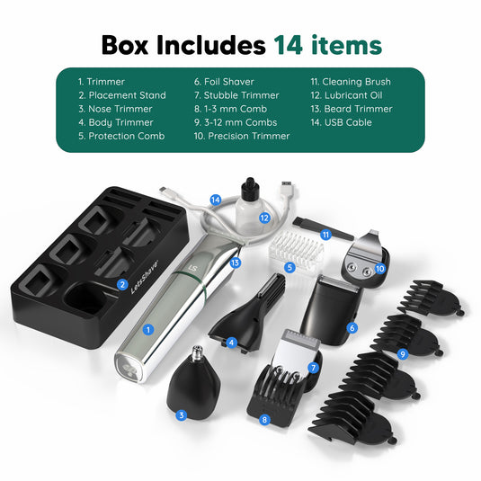 LetsShave Head, Face & Body Groomer for Men, 6 Grooming Heads + 6 Combs + 1 Stand | 90Min Runtime & Water Proof | Full Body Trimmer, Nose Trimmer, Grooming Kit, Shaver Head